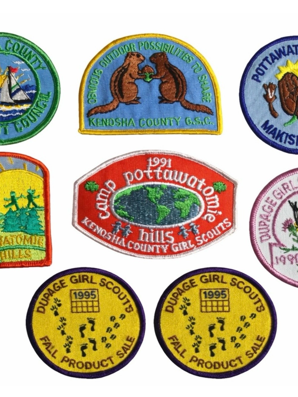 Vintage Girl Scouts Patches Dupage and Kenosha County Camp Pottawatomie Hills